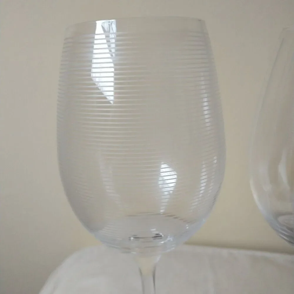Mikasa Wine Glasses Goblets Cheers White Wine Crystal Striped Etched 2x Lot